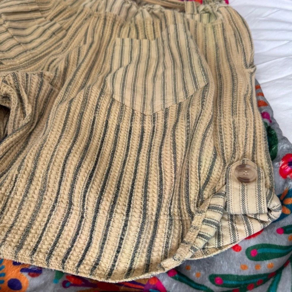 FP One Free People Striped Paperbag Shorts Tan Black Boho Cotton Waffle Small - Picture 9 of 14